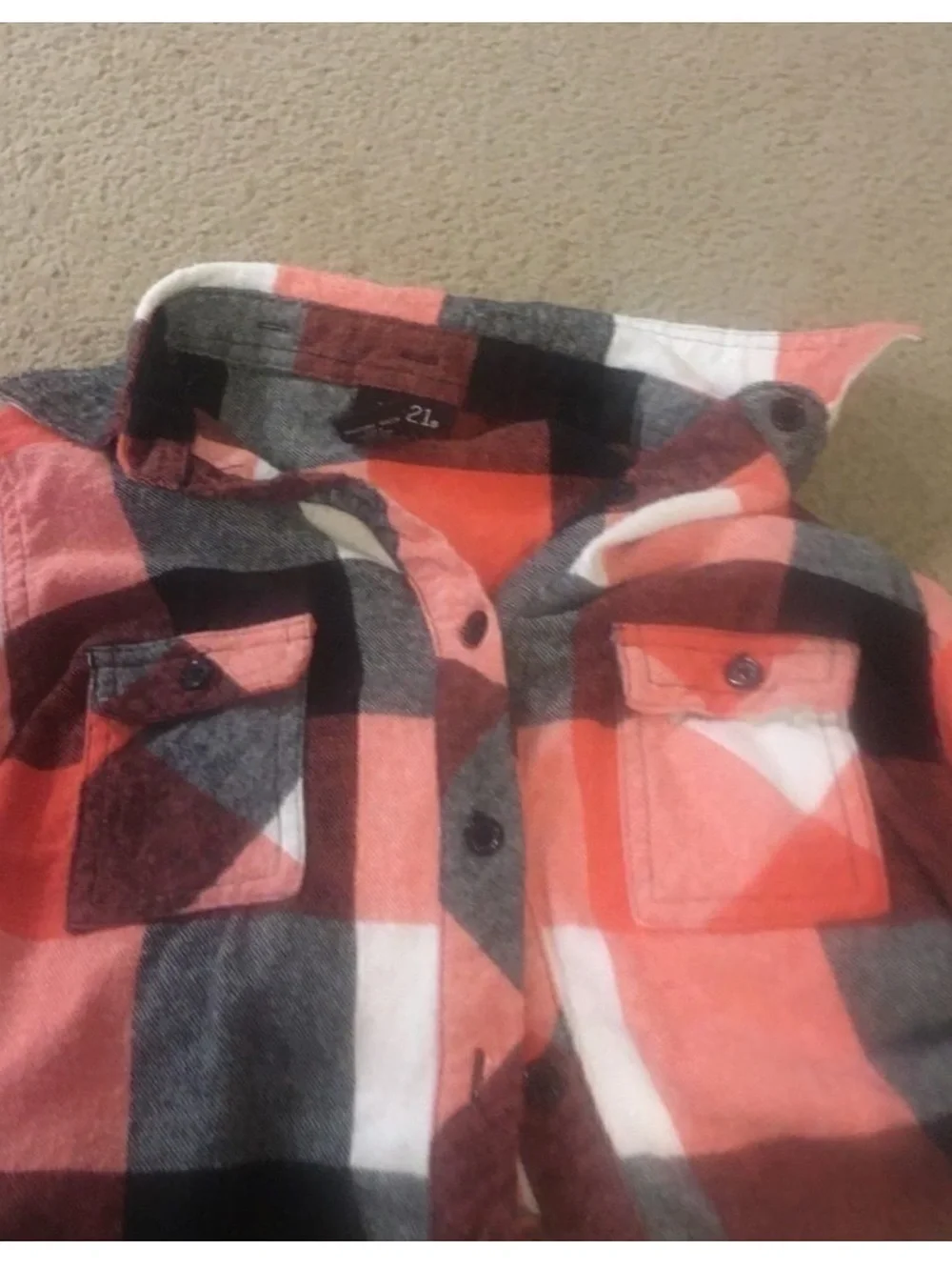 Rue21 Orange, Black & Cream Plaid Button-Down Shirt